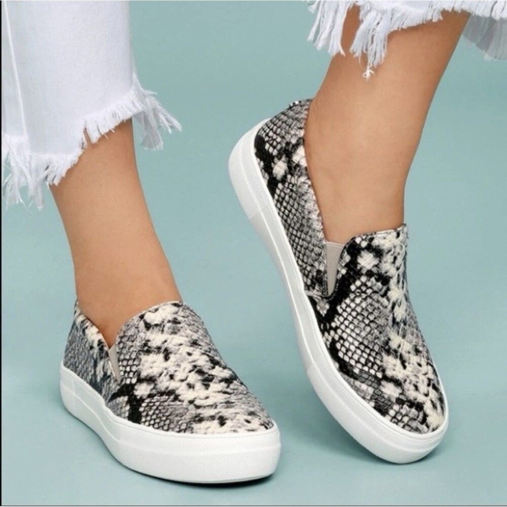 Steve Madden Shoes Womens 8.5 Gills Snake Print Slip On Sneakers Gray Multicolor